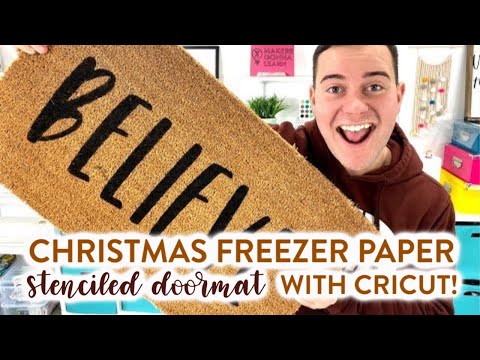 CHRISTMAS FREEZER PAPER STENCILED DOORMAT WITH CRICUT!