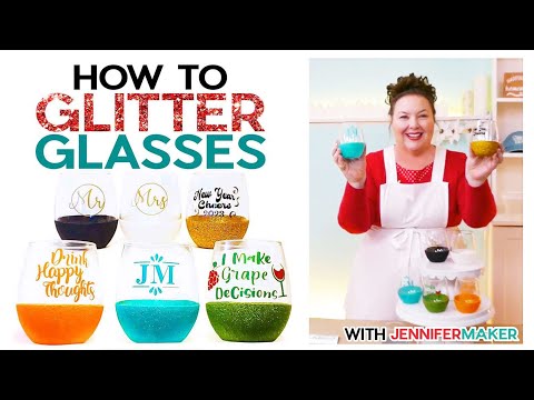 How to Glitter Wine Glasses with LESS MESS & Add Vinyl Decals!