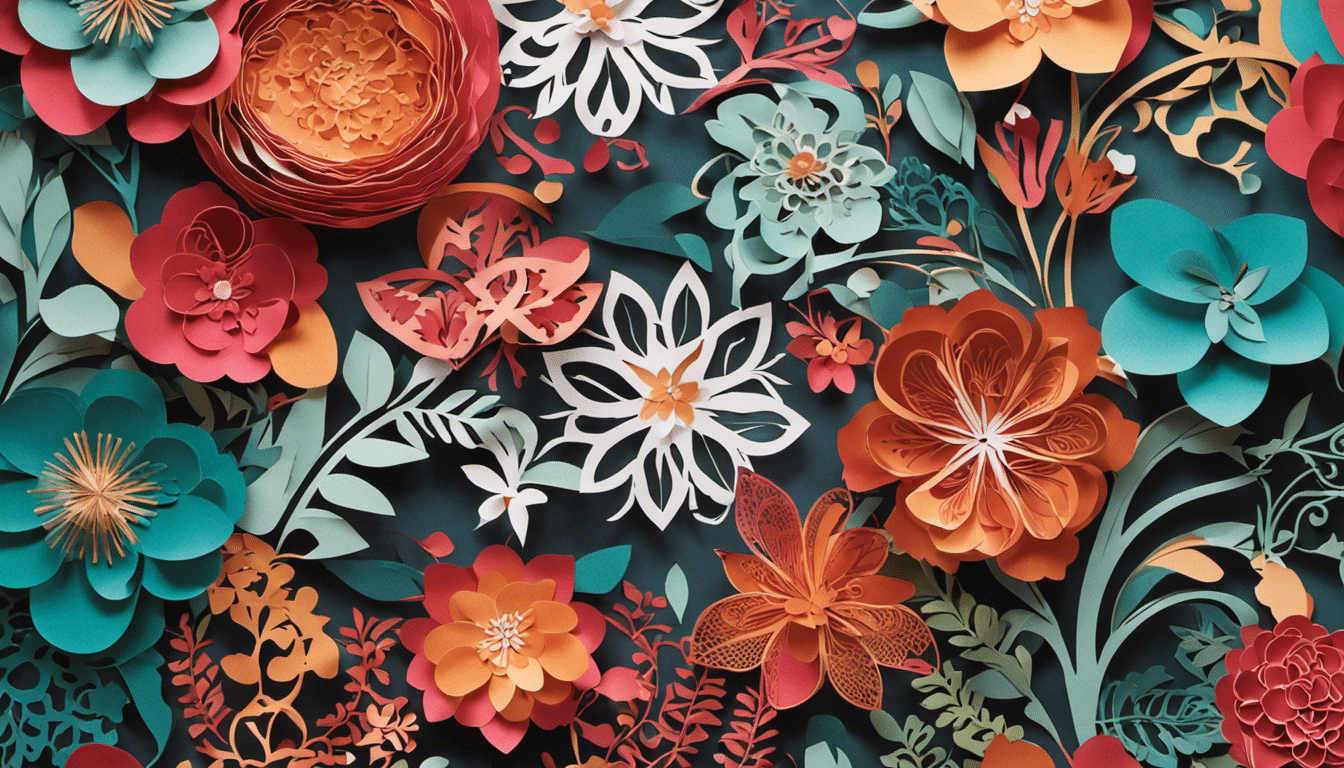 An image showcasing a vibrant and intricate paper-cut artwork, meticulously crafted by the Cricut Maker