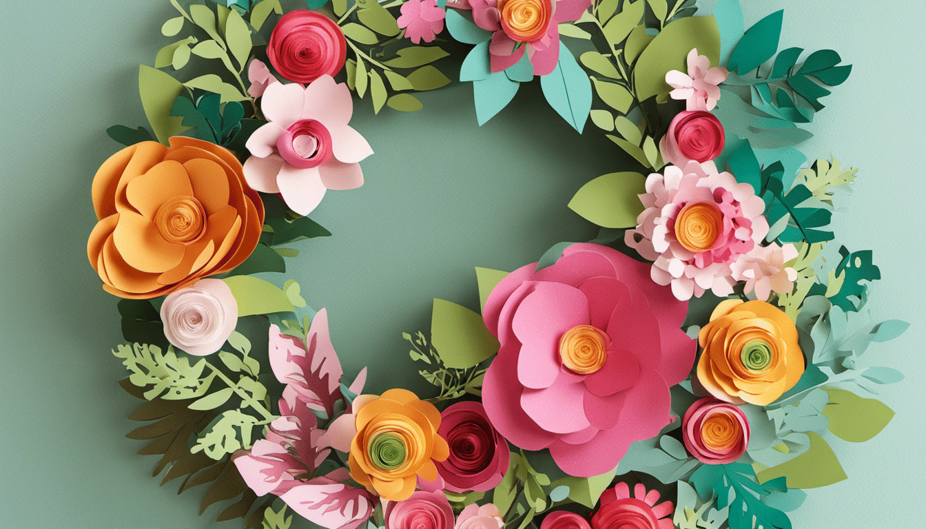 An image showcasing a vibrant, intricately designed floral wreath made with the Cricut Maker