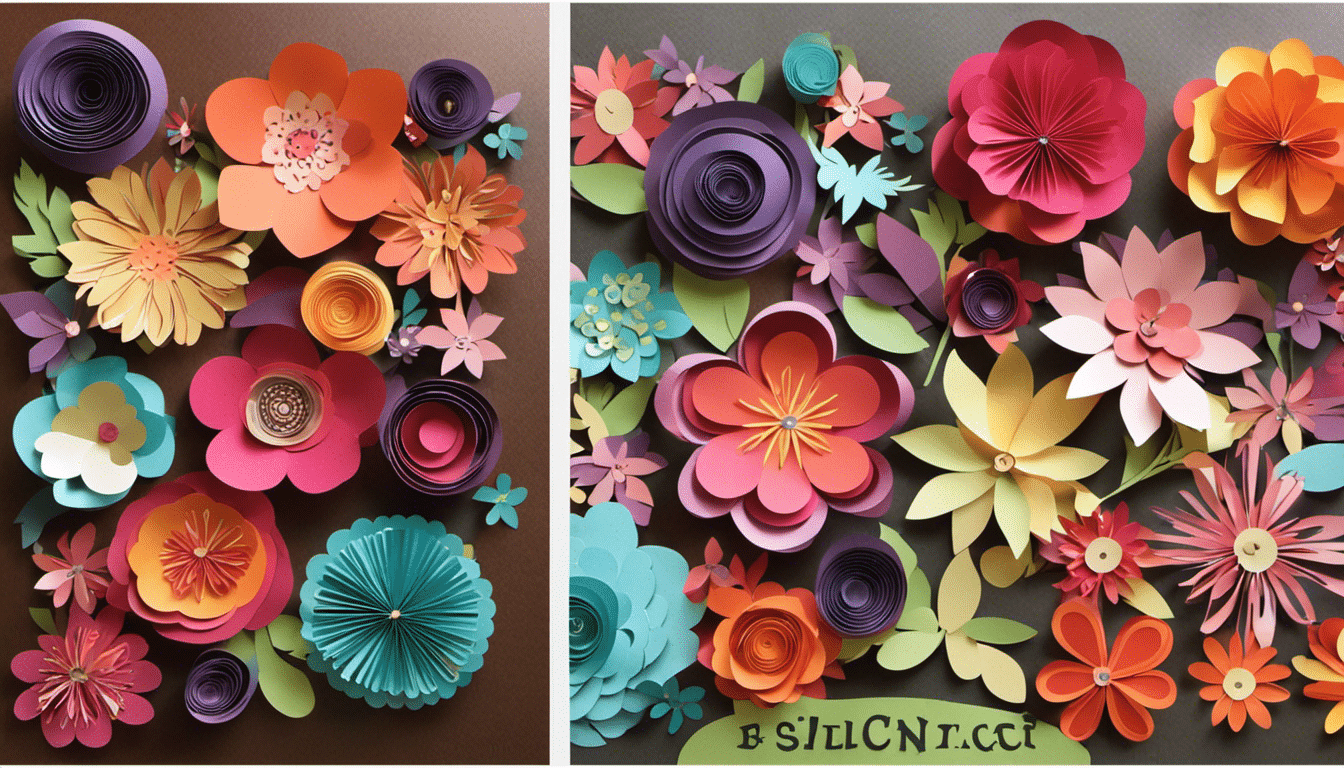 a captivating blog post image showcasing the versatility of Cricut Paper Projects: A colorful array of intricately cut paper flowers, intricately layered and arranged in a whimsical bouquet