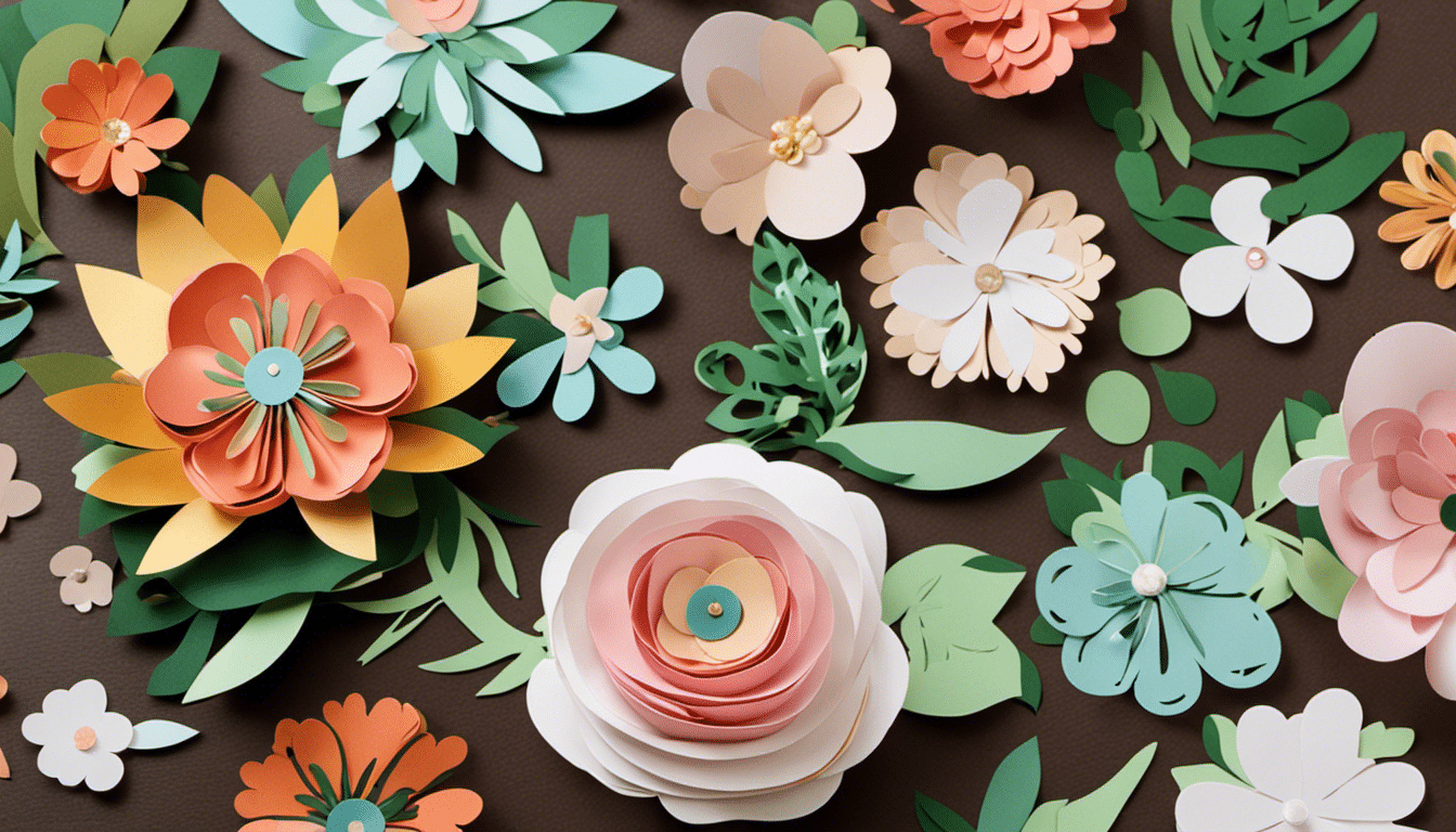 An image showcasing a stunning paper bouquet, intricately crafted vinyl decals, personalized leather keychains, and beautifully precise fabric appliqués, all made effortlessly with the versatile Cricut Maker