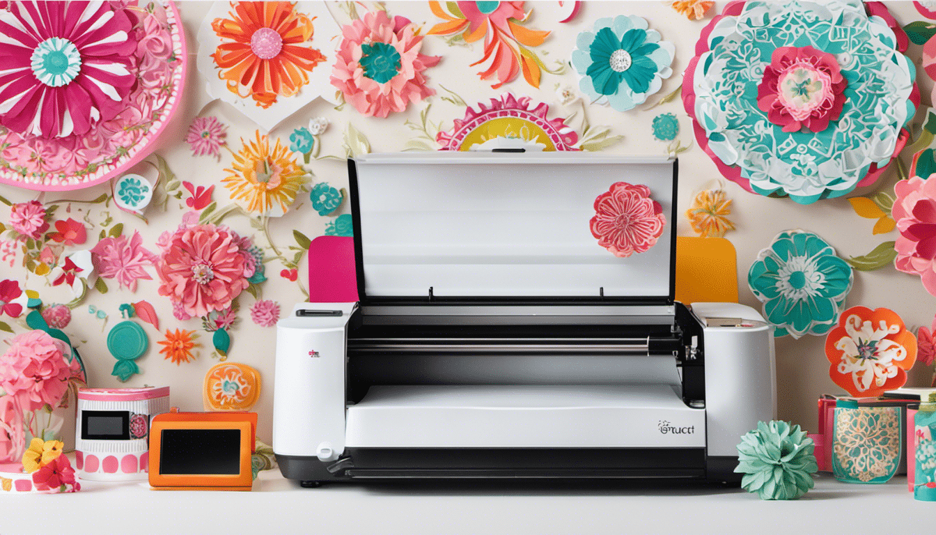 An image showcasing a vibrant Cricut machine surrounded by an overflowing treasure trove of intricately designed SVG files, ranging from floral patterns and whimsical characters to intricate mandalas and trendy monograms
